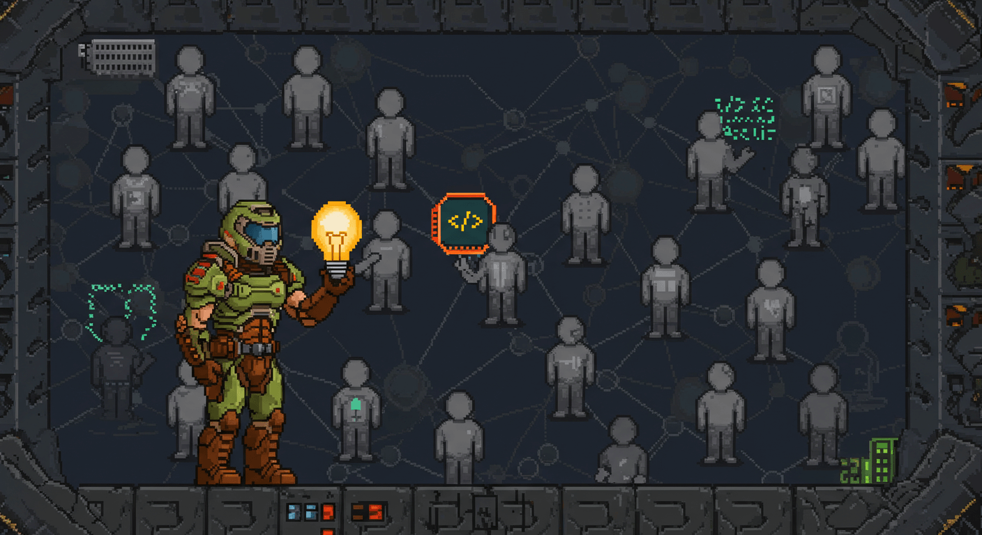 Два человека, бизнес и технический, обсуждают проект за столом